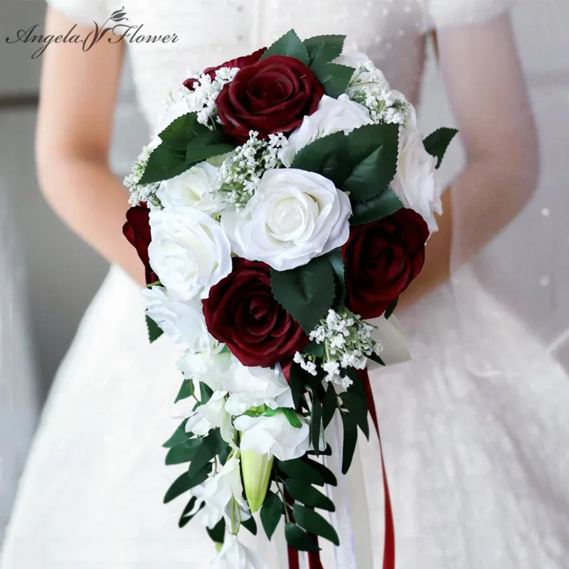 

NEW Waterfall Wedding Bride Bouquet Bridesmaid Hand Tied Flower Decor Home Holiday Party Supplies European Rose Wedding Flowers