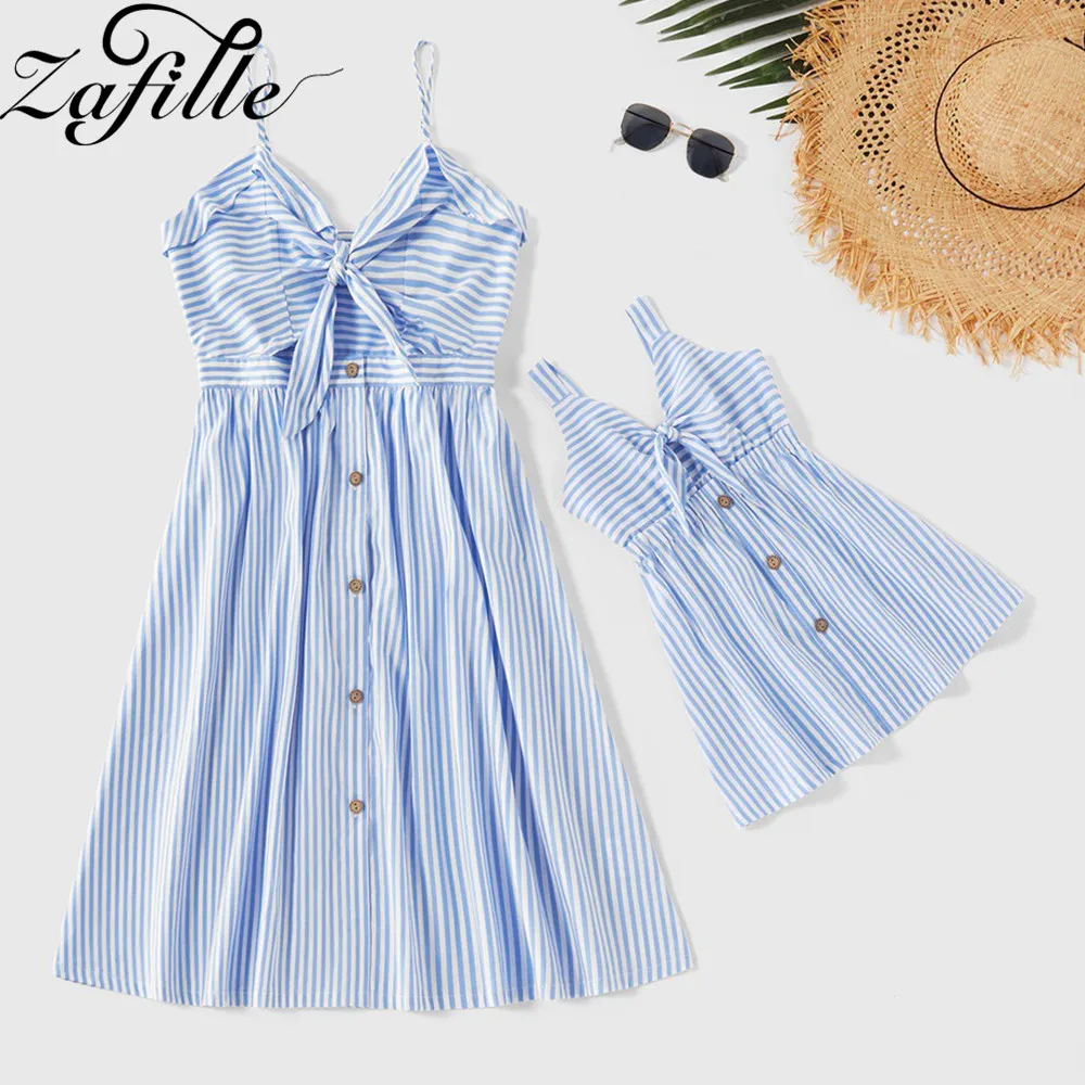 ZAFILLE/Одежда для мамы и дочки летние платья в полоску на подтяжках мини платье всей