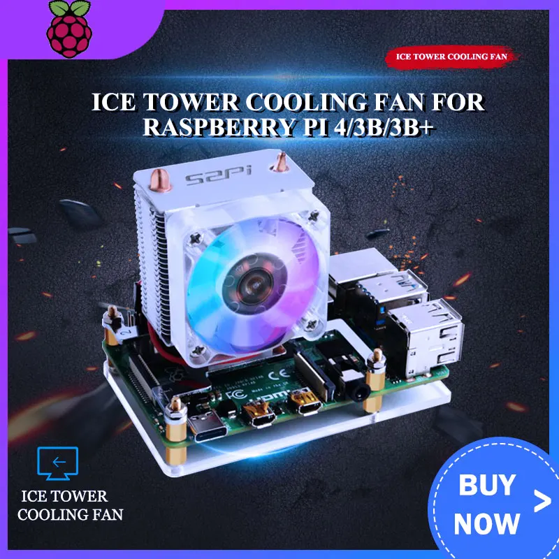 

Охлаждающий вентилятор 52Pi Ice Tower для Raspberry Pi 4, медная трубка с RGB-вентилятором + акриловая пластина, чехол для Raspberry Pi 4, Модель B / 3B +