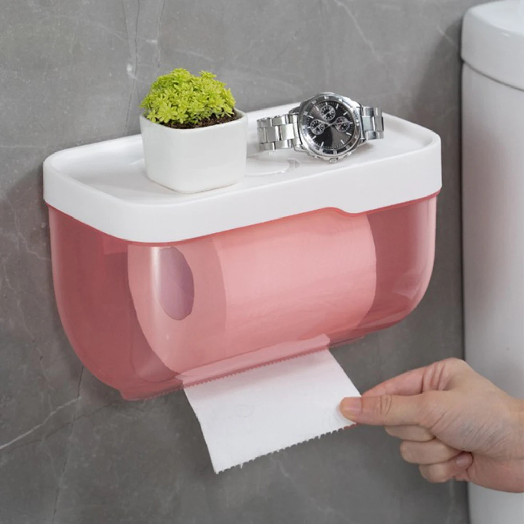 

2-in-1 Bathroom Tissue Box Paper Phone Tablet Holder Punch-free Self-adhesive