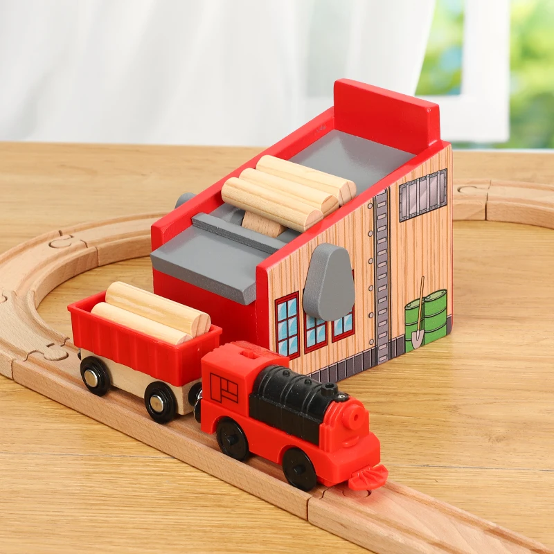 

Wooden Train Track Universal Accessories Sawmill Site Accessories Wood Toys Railway Diecast Educational Slot Toy For Kids Gifts