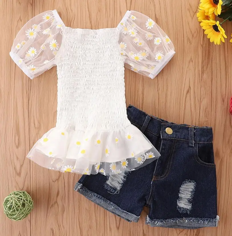 

Summer Girls Casual Two-piece Clothes Set Short Sleeve Square Collar Tops and Shorts Clothing Set White/ Pink/ Blue