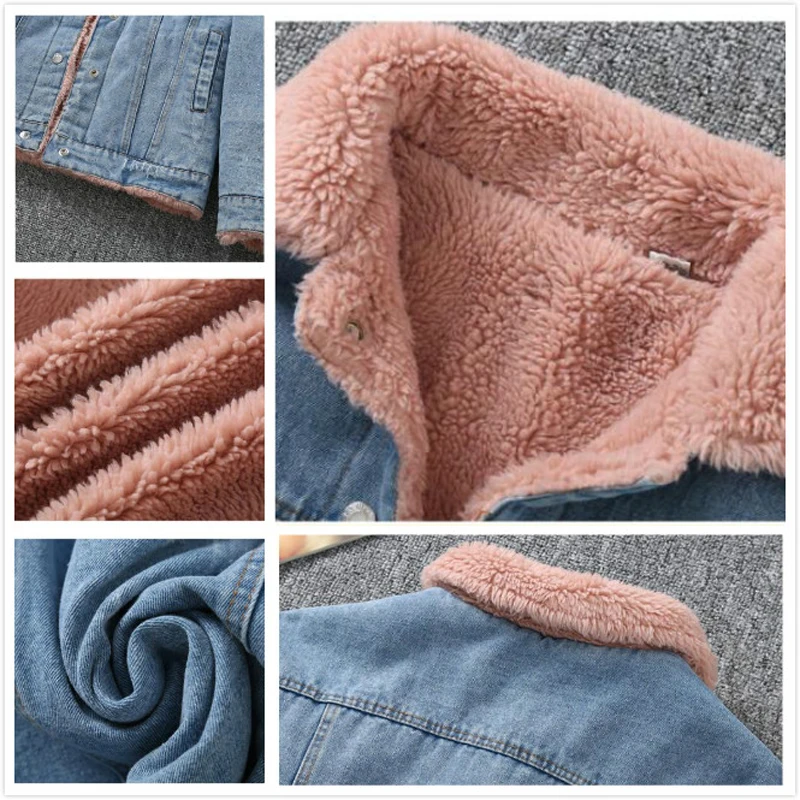 Женская джинсовая куртка с длинным рукавом однотонная теплая Повседневная из