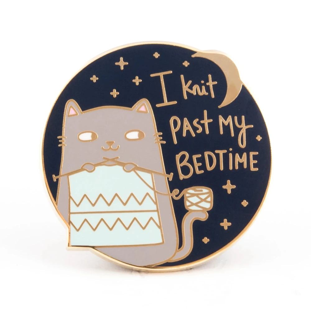 Забавная Золотая эмалированная брошь I Knit миди Мой Bedtime с кошками кавайная кошка