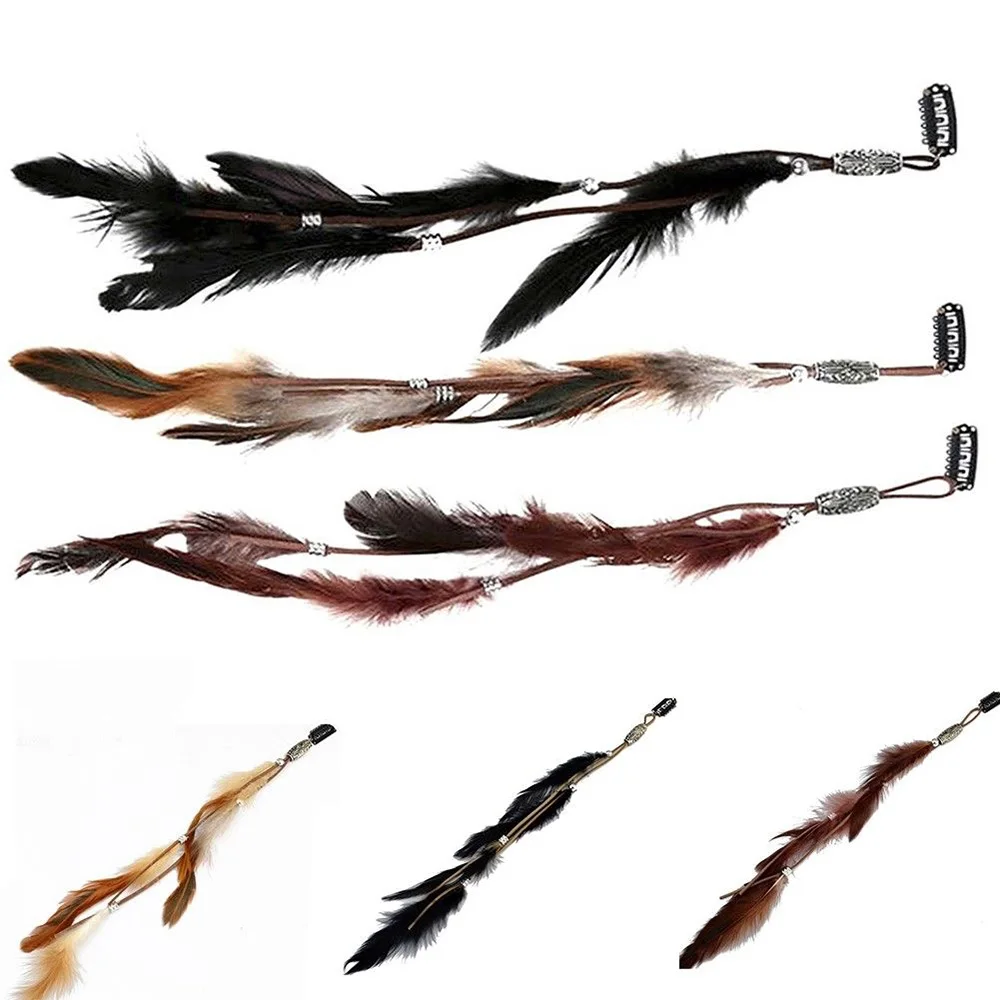 

SUCCI Women Feather Hairband Hair Comb Clips Boho Headband Headpiece Bohemian Tassel Hair Accessories Folk Hairgrip
