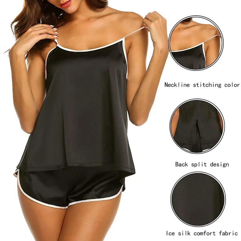 

Satin Pajama Women's Seamless Sexy Underwear Pajama Suspender Sleepcoat Shorts Lingerie Set Pajamas For Women Pigiama Donna