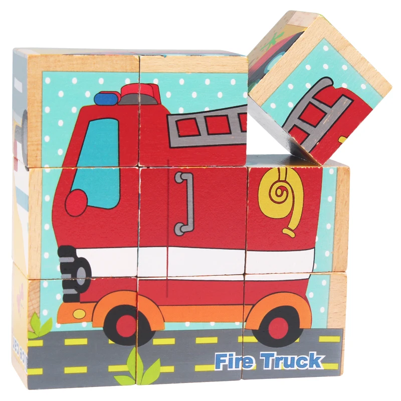 

NEW Baby toy Wooden block Chopping block Wooden cubes Animal Fruit Traffic 9pcs 6 side Educational toys for Children Gift