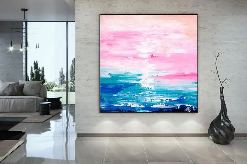 

Pink Blue Extra Large Wall Art Abstract Painting on Canvas Modern Home Decor Office Home Artwork Large Original Contemporary art