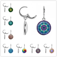 charm mandala art picture earrings henna earring yoga om symbol zen buddhism glass earrings for women jewellery 2021