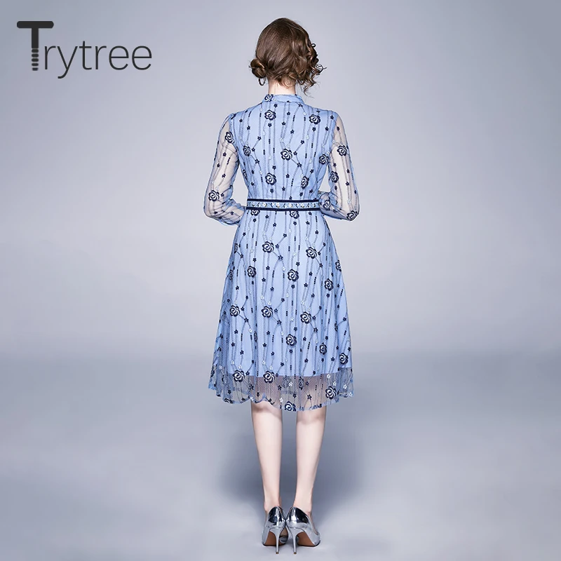 Весеннее женское платье Trytree 2020 повседневное лоскутное А силуэта с круглым