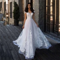 hot sale graceful white lace short sleeve bridal wedding gowns illusion neckline appliqued wedding dresses for bride beading