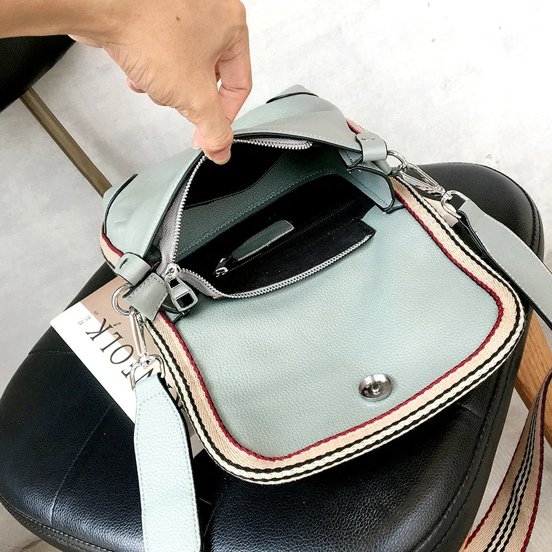 

Cowhide Real Leather Flap Crossbody Bag for Women Wide Strap Shoulder Bags Vintage Satchel Handbag
