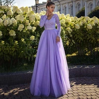 eeqasn lilac a line tulle lace prom dresses long sleeves corset womens evening party dress formal bridesmaids gowns outfits
