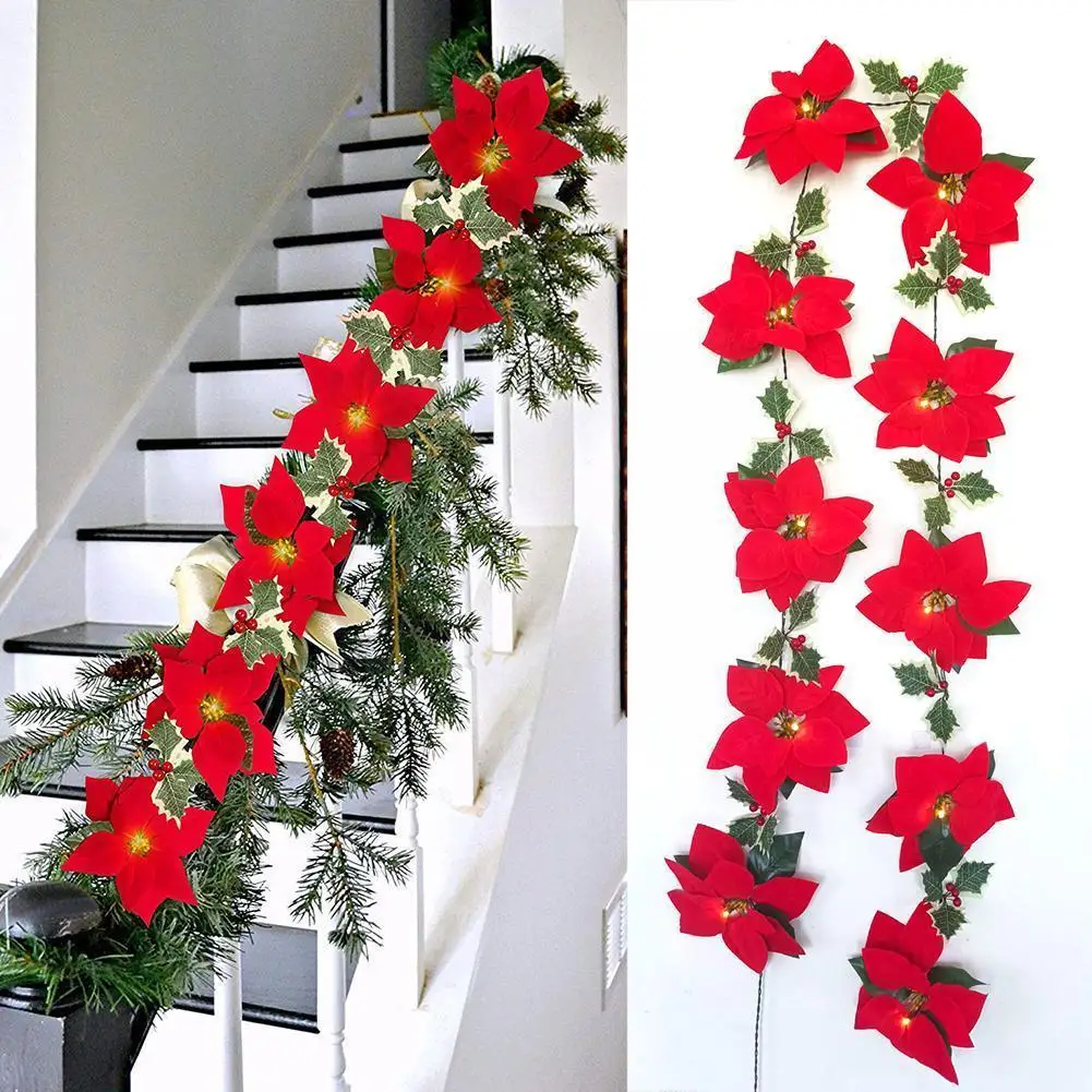 

2/3m 20LED Christmas Poinsettia Flower Decorations Lights String Decor Red Xmas string Home Ornaments lights Tree Garland f I6Z7