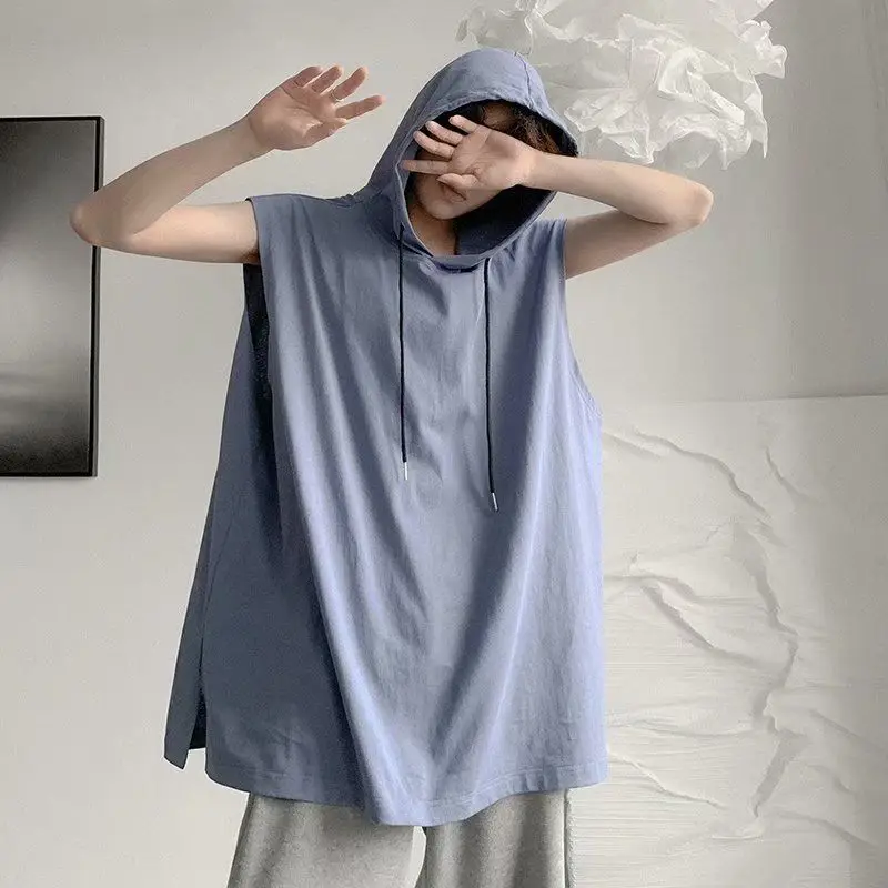 

Geskeey Summer Vest Korean Style Men's Hoodie Casual Big Size Hip Hop SleevelesssT-shirt Loose Letter Printed Chic Tops