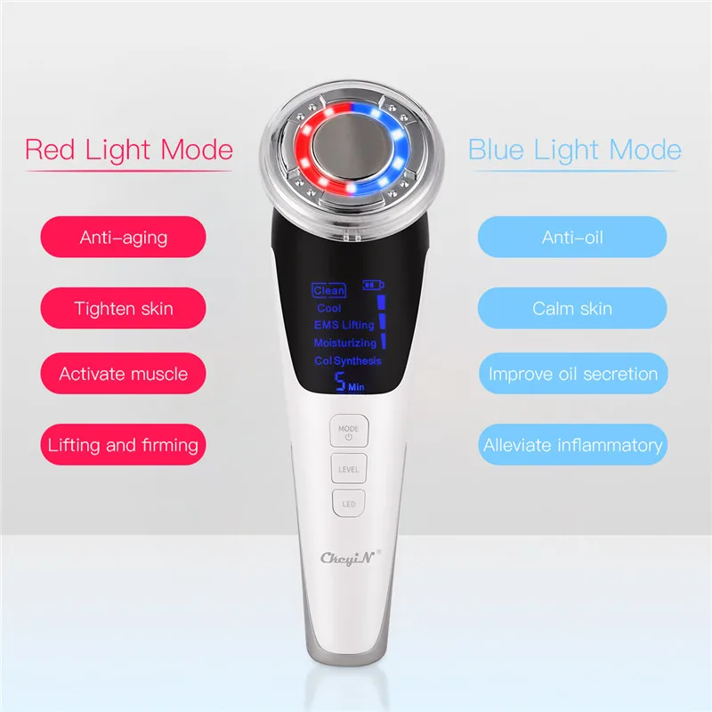 

LED Photon Facial Massager Hot And Cold Hammer EMS Face Stimulator Skin Tightening Beauty Instrument Anti Aging Wrinkle Remover