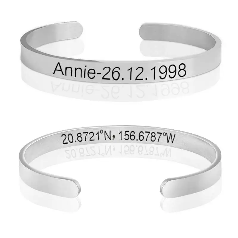 

couples custom bangle Personalize Engrave Coordinate Cuff Bracelet for Women Stainless Steel Customized bangles BFF Gift