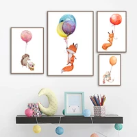 balloon fox rabbit mouse hedgehog wall art canvas painting nordic posters and prints wall pictures for living room bedroom decor