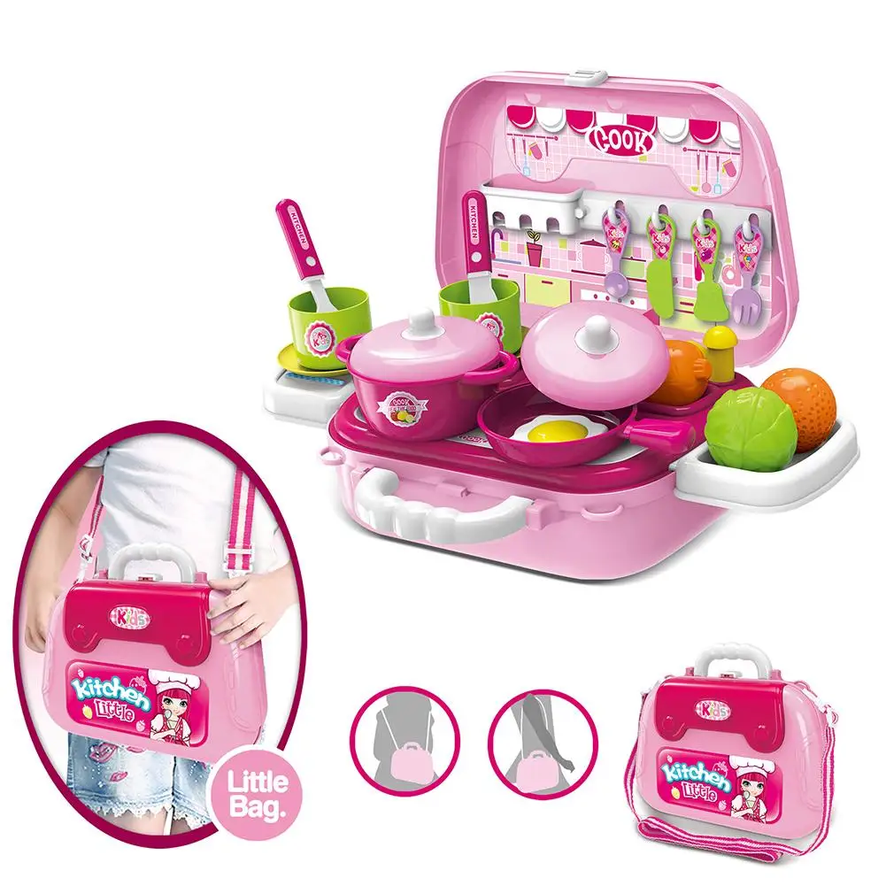 

27Pcs/Set Children Kitchen Pretend Play Cooking Tableware with Suitcase Kids Toy retend Role Chef Play Toys for Kids