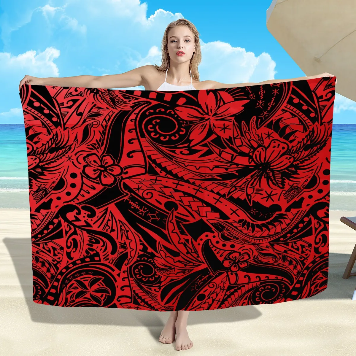

Promotion Custom Logo Super Fine Wool Soft Sarong Scarf Polynesian Samoan Style Home Bath Towel