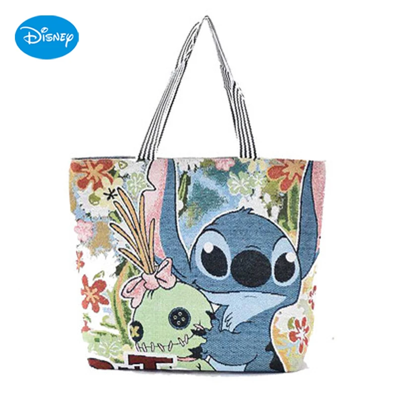 

Disney Anime Stitch Mickey Mouse Canvas Shoulder Bag Cartoon Crossbody Bags Women Handbags Shopping Storage for Girls Children