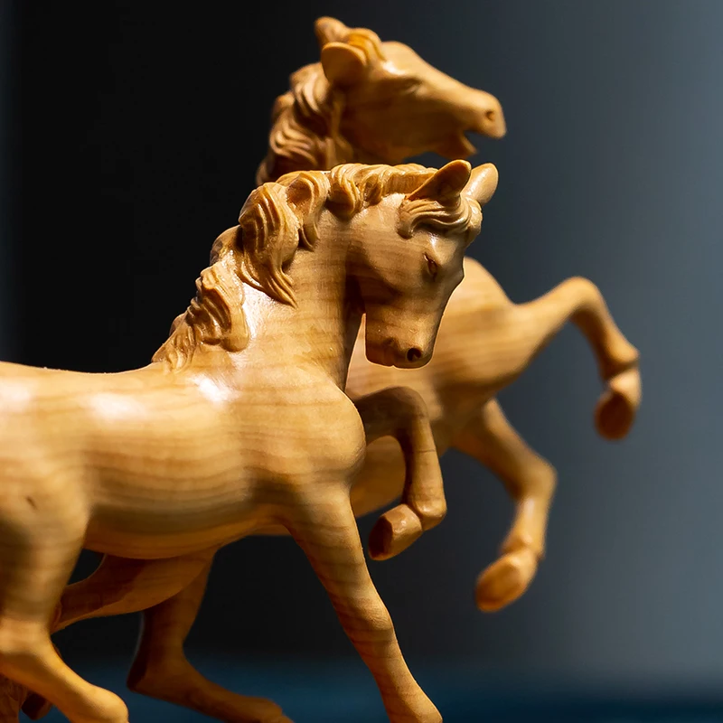 Двойная статуя лошади деревянная китайская богатства аксессуары для украшения