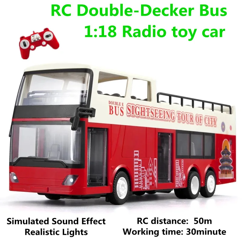 New 2.4Ghz Rc Cars 1:18  Double-Decker Bus Simulated Sound Effect L34cm Working Time 30 Minute Children Toys Age 8+