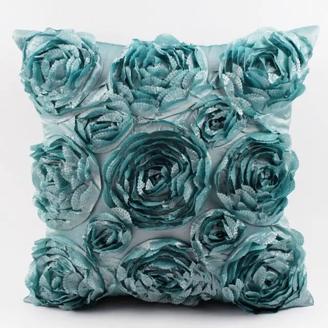 European Style 3D Roses Embroidered Cushion Cover Pillowcase Wedding Home Decorative Sofa Pillows cojines decorativos para sof images - 6