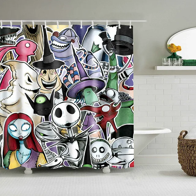 Водонепроницаемая занавеска для душа серии Хэллоуин оранжевые черные кровавые