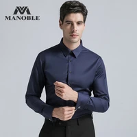 high quality mens dress shirt brands new fashion regular fit shirts business long sleeve with cufflink solid color navy blue