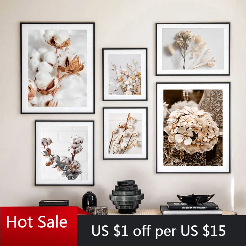 

Autumn Plants Flower Cotton Wall Art Canvas Painting Nordic Posters And Prints Wall Pictures For Posters Aesthetic Room Decorati