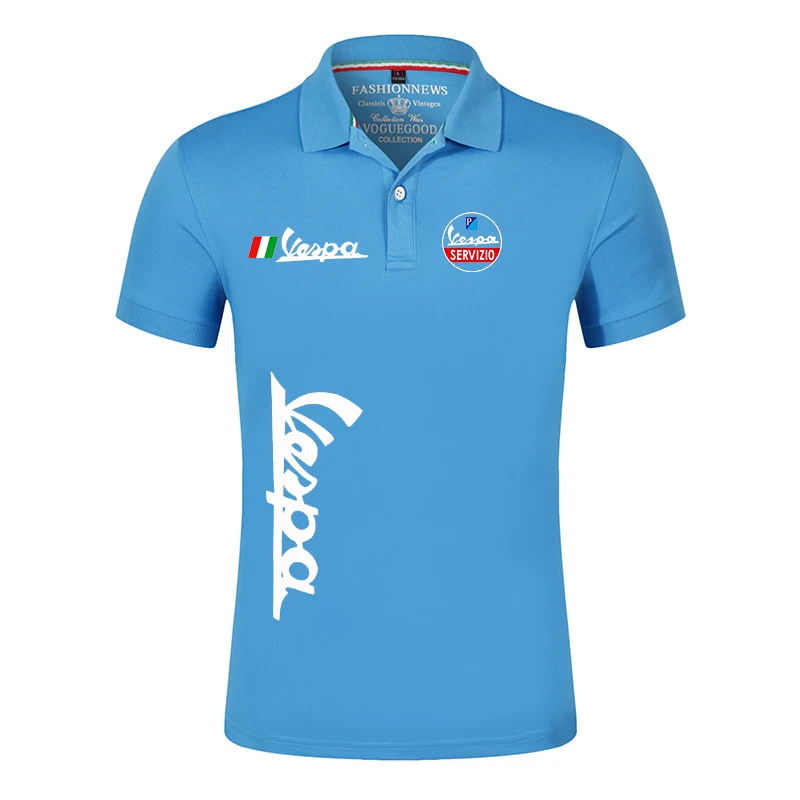 

2021 Summer Men's Vespa Logo Polo Casual Short Sleeve Men's Top Outdoor Customized T-shirt Solid Color T-shirt Set