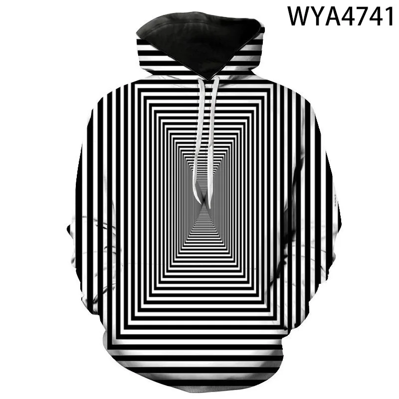 

New personal trend sweater stripe grid vertigo 3D digital printing men's and women's long sleeve Pullover hoodies