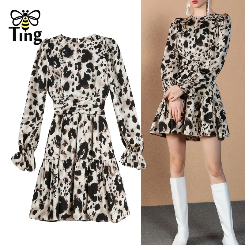 Женское модное леопардовое платье Tingfly с завышенной талией и оборками на подоле