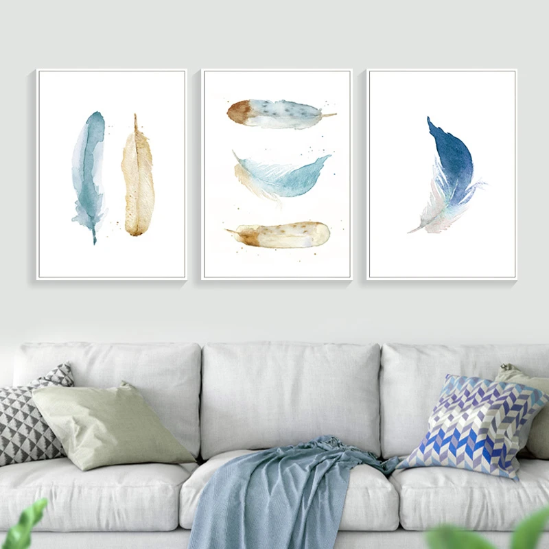 

Colorful Creativity Abstract Animal Feather Decoration Painting Canvas Nordic Wall Frameless Picture Print Poster Children Room