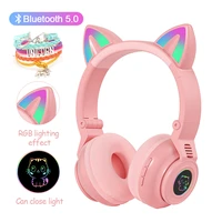 colorful led light cat ear wireless headphone with hd mic stereo headphones bluetooth headset helmet gamer headphones gifts