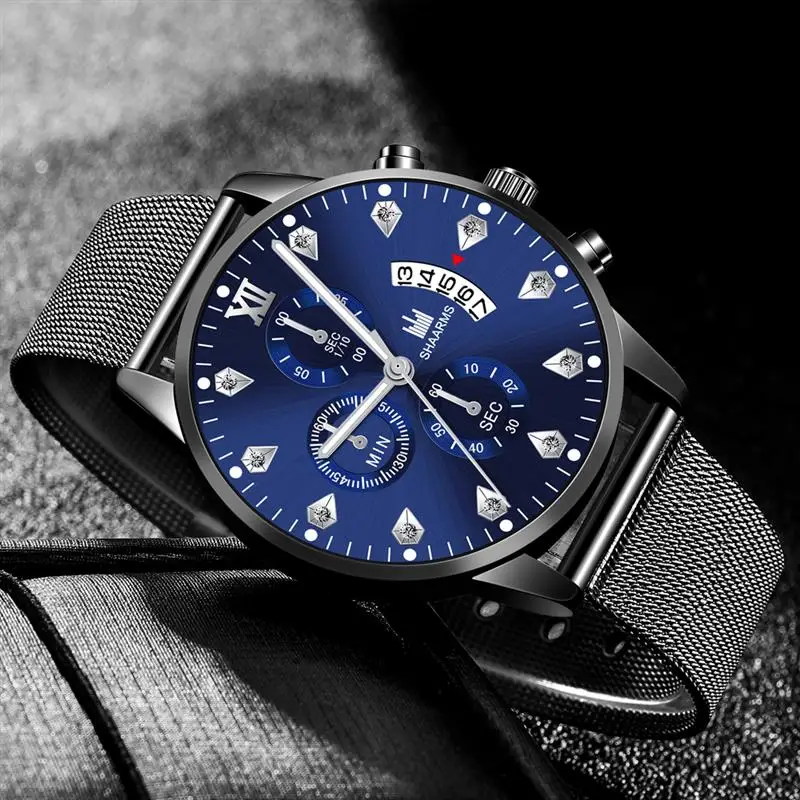 SHAARMS Классические кварцевые часы с сетчатым ремешком из нержавеющей стали