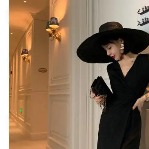 Элегантное женское длинное платье с v-образным вырезом vestidos mujer, новое осеннее тонкое платье с 3/4 рукавами, асимметричное трикотажное платье для женщин, винтажные платья - Цвет: 1