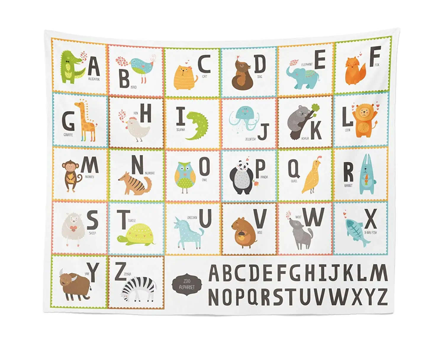 ABC Красочный Мультфильм Зоопарк Животные Алфавит Сова Кот панда на квадратах