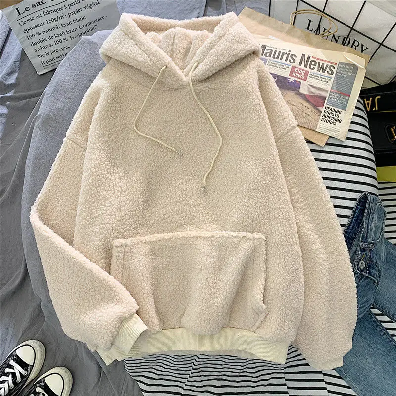

Autumn Winter Zipper Coat Sweet Hooded Bear Print Harajuku Loose Pocket Hoodies Womens Fleece Flannel Pullover Female Sweatshirt
