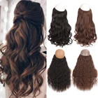 XUANGUANG, 24 дюйма, невидимая проволока, без зажимов, для наращивания волос, с секретом рыбьей лески, прямые, вьющиеся волосы для наращивания для женщин