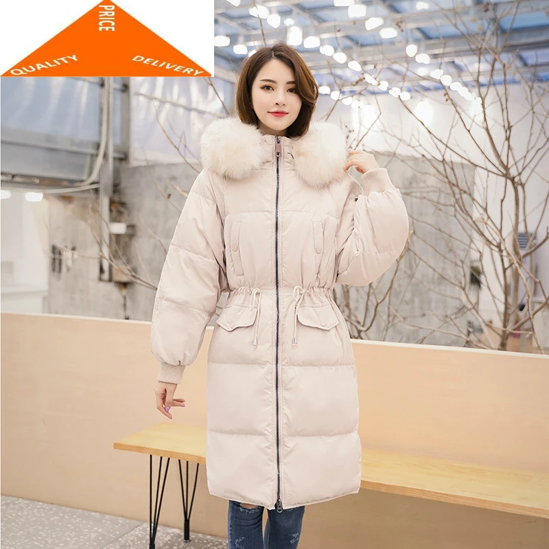 

Теплое женское толстое длинное пуховое пальто, женская одежда с капюшоном из натурального меха енота, зимняя верхняя одежда, куртки LWL9907