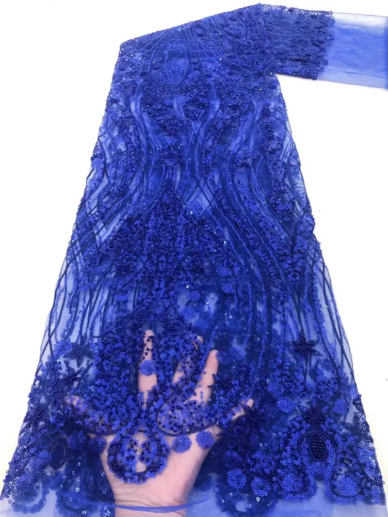 

Handmade Beaded Lace With Sequins African Lace Fabric Embroidery French Tulle Mesh Lace Fabric For Party Sewing NI4674-4