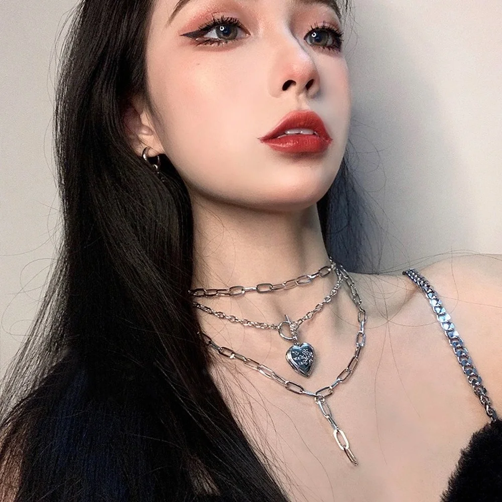 

New Heart Necklaces For Women Jewelry 2021 Trendy Multilayer Long Chains Necklaces Korean Fashion Retro Necklaces Wholesale