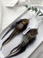 brown feather earrings with tassels bohemian style exotic feather earrings 2021 fashion womens original thick silk earrings
