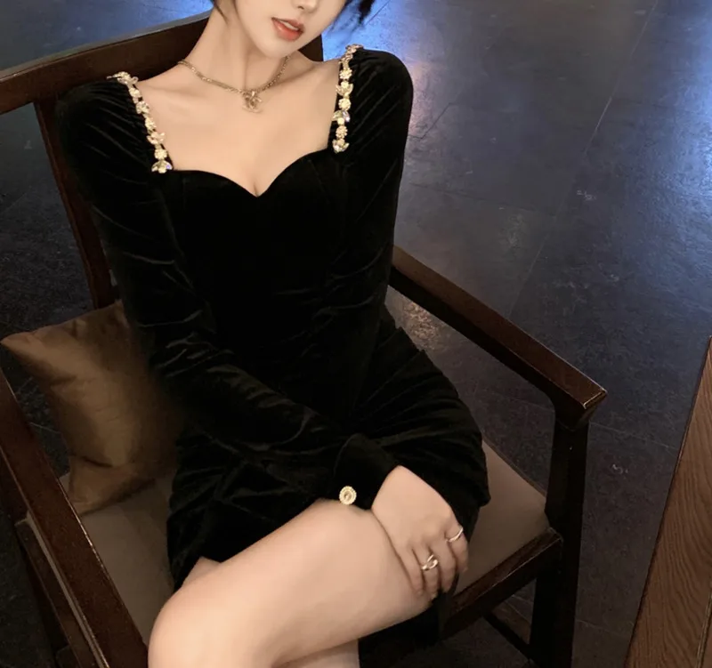 Женская юбка новое французское приталенное черное платье короткая с запахом на