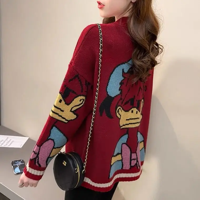 

2021 New Vintage jacquard sweater coat women's spring loose coat lazy wind thickened knitted cardigan fashion