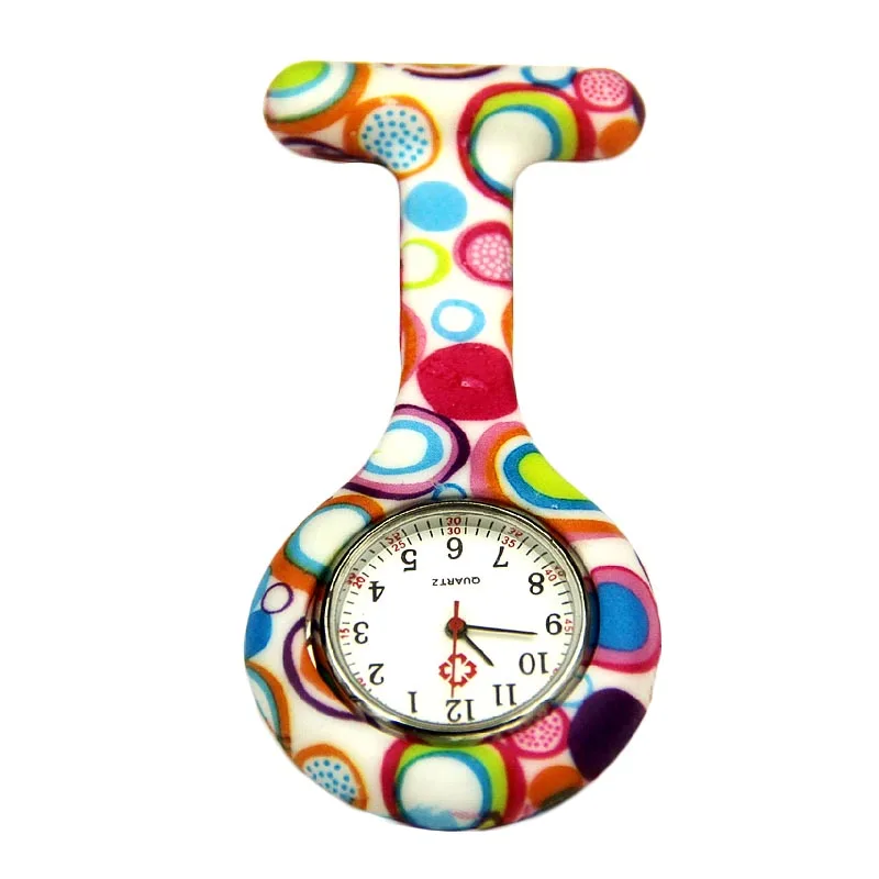 Цветной Круги Часы для медсестер печатных Стиль клип на Fob Брошь Подвеска карман