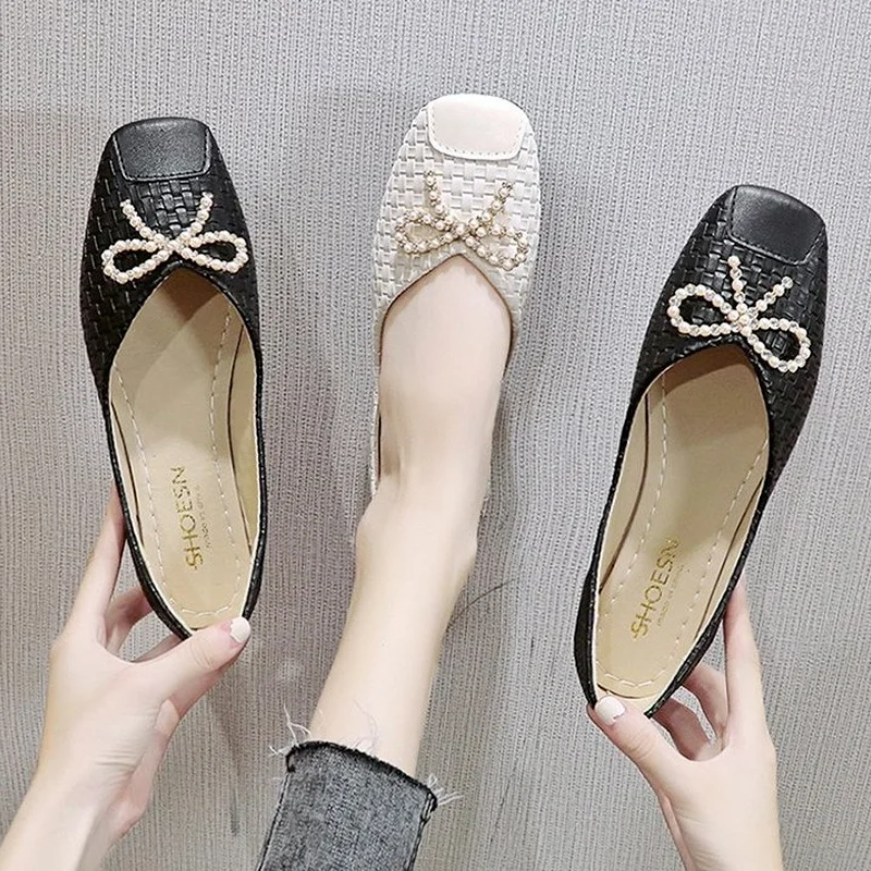 

Ladies Casual Female Fashion Shallow Mouth Shose Women Women's Crystal Single Shoes 2021 Comfortable Square Toe Summer Shoes