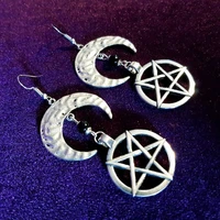 satanic moon earrings for black witches inverted pentagram occult gothic
